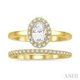 3/8 Ctw Round Cut Diamond Wedding Set With 1/3 Ct Oval Cut Engagement Ring and 1/10 Ct Round Cut Diamond Wedding Band in 14K Yellow and White Gold